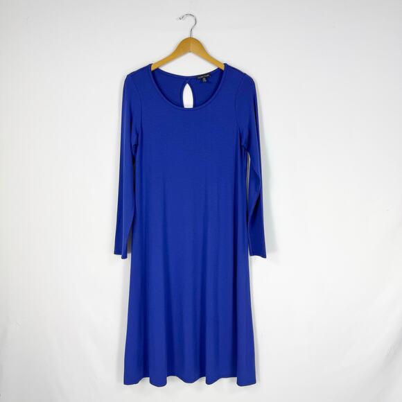 Eileen Fisher Womens Stretch Knit Keyhole Back Shift Swing Dress Small Blue - Picture 1 of 12